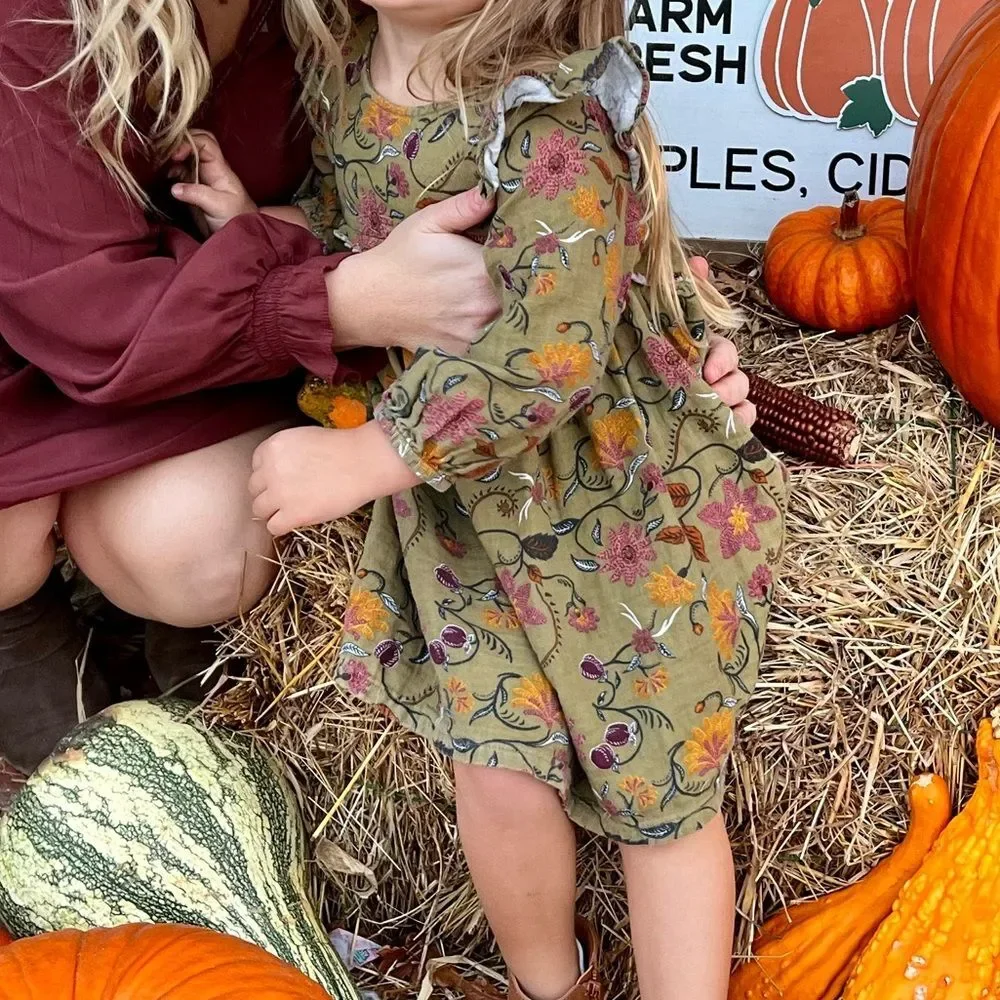 Art Class Floral Dress in Olive Green Fall Colors Paisley Print 3T Toddler Girl